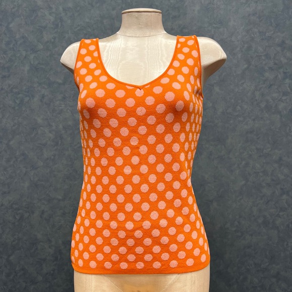 bill blass Tops - Bill Blass Jeanwear Polka Dot Tank Top Sleeveless V Neck Orange M